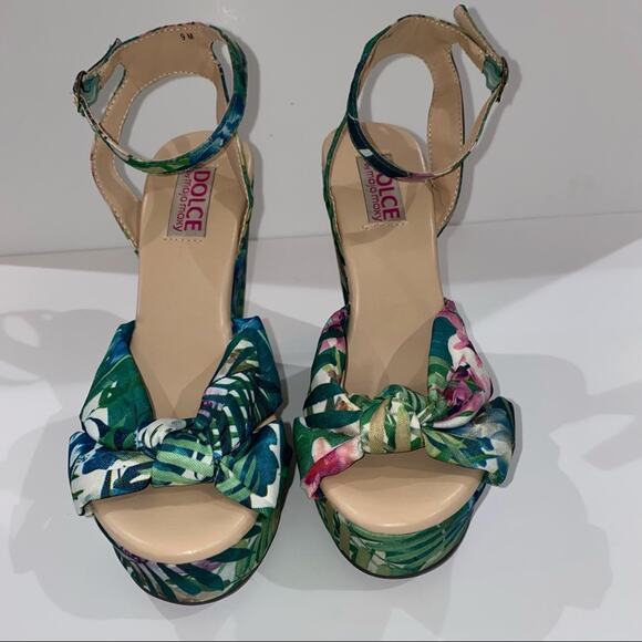 Mojo Moxy Dolce Espadrille tropical wedge heel 9 Hawaiian print - Picture 2 of 6